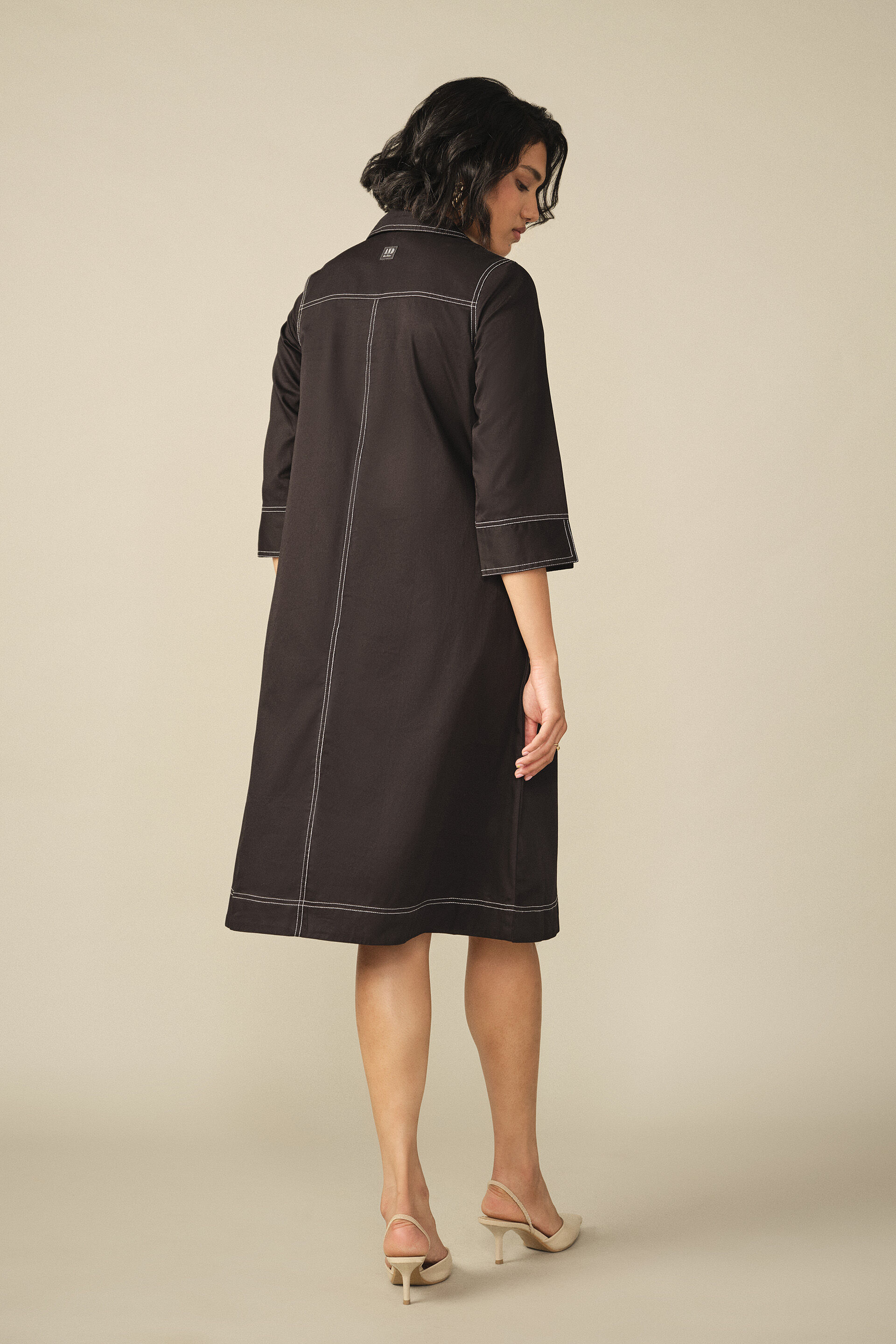 A-line Cotton Mini Dress in Black, Black, image 5